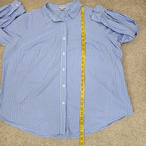 Woman Within Long Sleeve Striped Button Up Shirt 1X (22/24) French Blue White - Picture 7 of 7